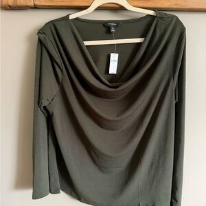 Banana Republic Olive Drape Neck Long Sleeve Top